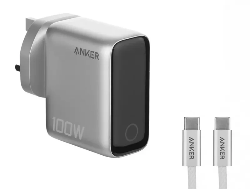 Anker Charger (100W, 3-Ports, Smart Display) with USB-C Cable