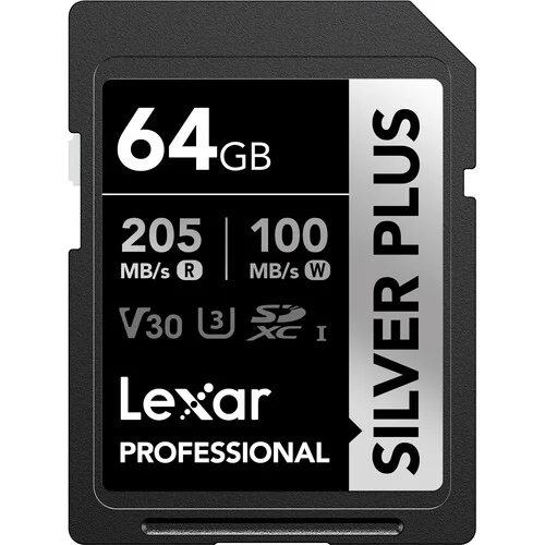 Lexar 64GB 255/135MB/S SILVER PLUS UHS-I SDXC Memory Card