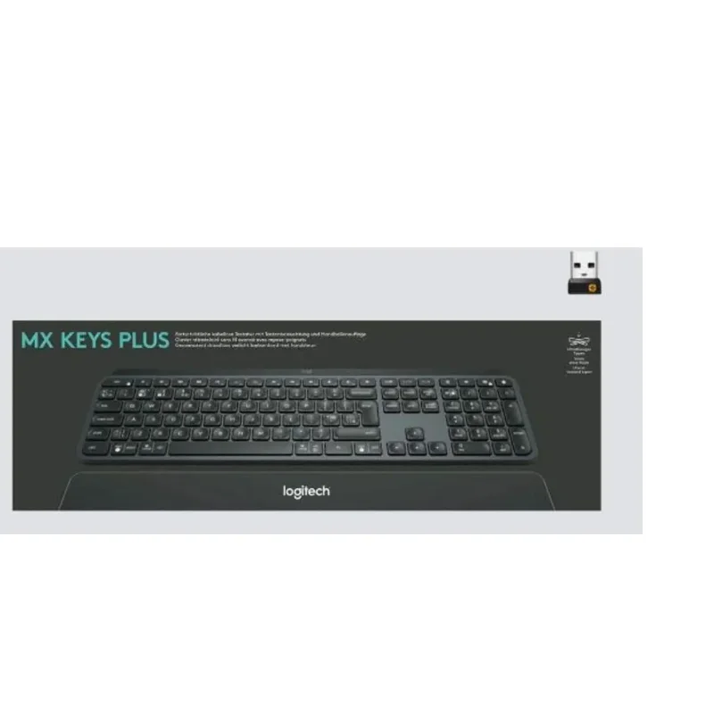 Logitech mx keys plus wireless illiuminated keyboard with palm rest