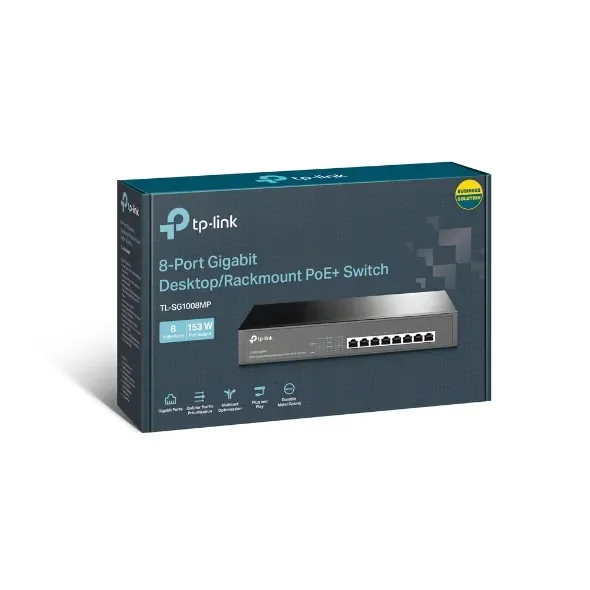 TP-Link 8-Port 10/100/1000Mbps Gigabit Desktop/Rackmount Switch with 8-Port PoE+ – TL-SG1008MP
