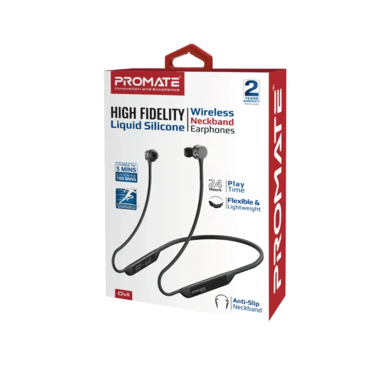 Promate Civil High-Fidelity Liquid Wireless Neckband Earphones