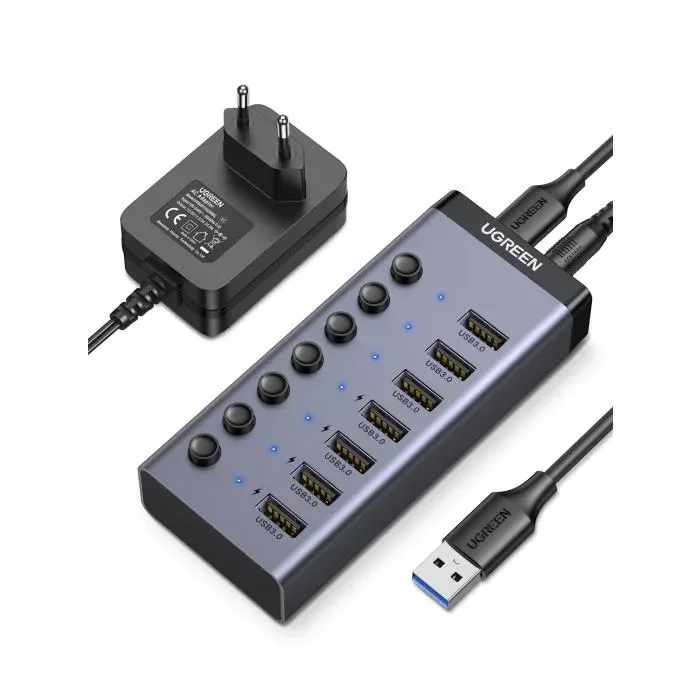 UGREEN 7-Port Powered USB-A 3.0 Hub UK Power adaptor