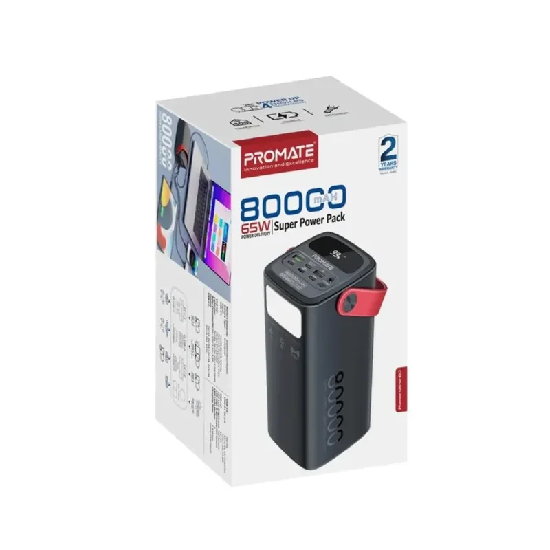 Promate PowerMine-80 80000mAh High-Capacity 65W Fast-Charging Power Pack